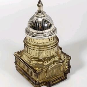 Vtg  Avon Capitol Building Decanter Amber Glass Silver Dome Patriotic USA